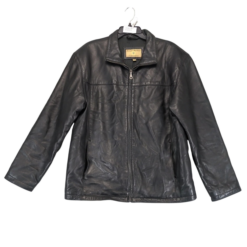 Vintage Boston Harbour Black Leather Bomber Jacket Mens M Full Zip Insulated Y2K